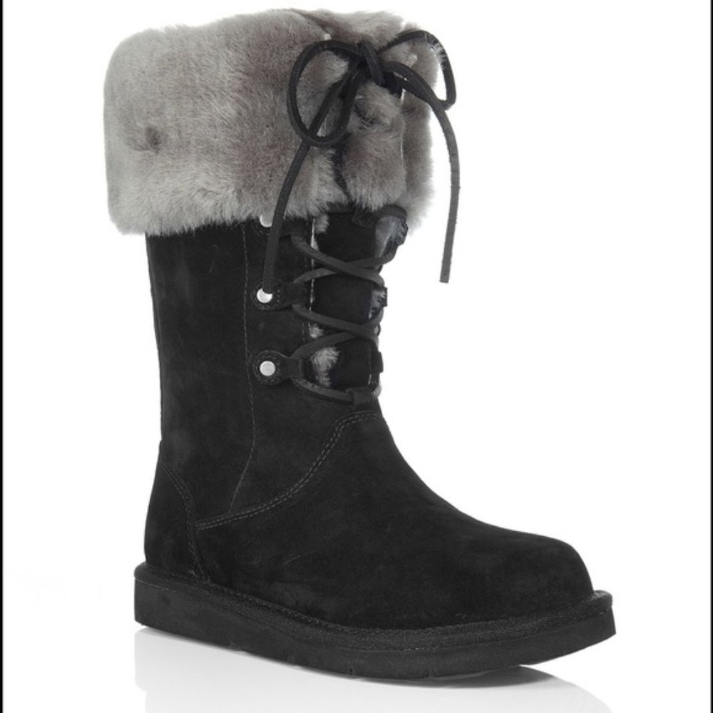 Ugg Australia Black w/ Grey Shearling Cuff Lined Montclair Boots 1892 Sz 9 M